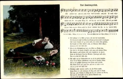 Lied Ak Faulenzerlied, Mann auf Blumenwiese