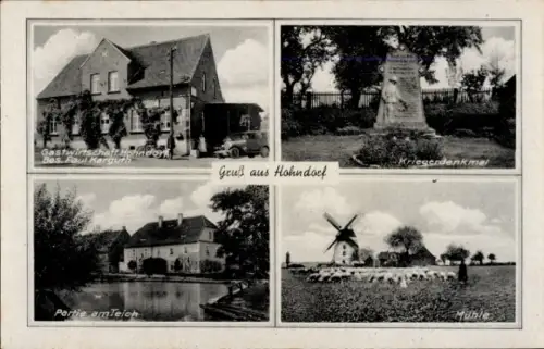 Ak Hahndorf Goslar am Harz, Gastwirtschaft  Bes. Paul Karguth, Kriegerdenkmal, Partie am Teich, M