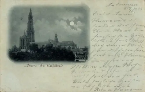 Mondschein Ak Anvers Antwerpen Flandern, Kathedrale