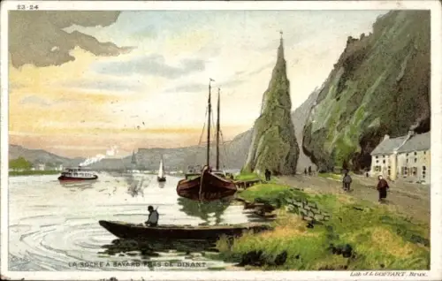 Künstler Ak Dinant Wallonien Namur, La Roche a Bayard, Ruderboot, Schiffe