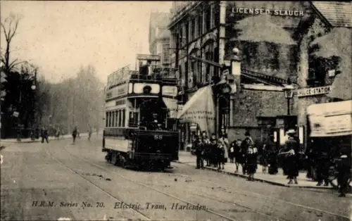 Ak Harlesden London Borough of Brent, Straßenbahn