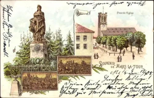 Ak Mars la Tour Lothringen Meurthe et Moselle, Denkmal, Kirchenplatz, Kirche