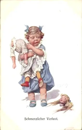 Künstler Ak Feiertag, K., Mädchen, Puppe ohne Kopf