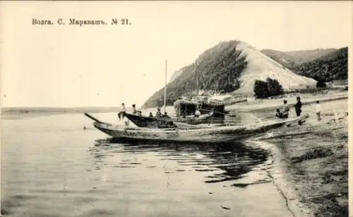 Ak Russland, Wolga, Markwasch, Boote am Ufer