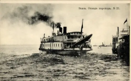 Ak Russland, Dampfschiff auf der Wolga, Abfahrt