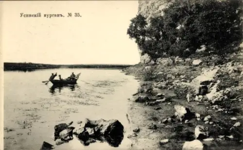 Ak Russland, Usinski Kurgan, Boot auf der Wolga
