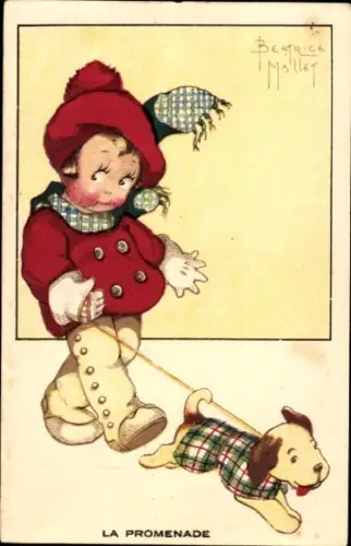 Künstler Ak Mallet, B., Mädchen geht mit seinem Hund Gassi