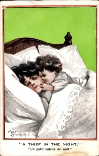 Künstler Ak Spurgin, F., Kind weckt seine Mutter auf