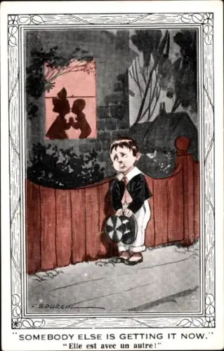 Künstler Ak Spurgin, F., Trauriger Junge, Liebespaar zu Hause