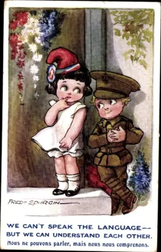 Künstler Ak Spurgin, F., Liebespaar, Soldat, Blumen