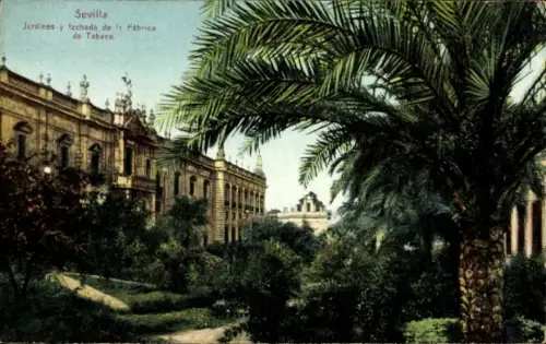 Ak Sevilla Andalusien, Tabakfabrik, Gärten