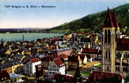 Ak Bregenz am Bodensee Vorarlberg, Stadt vom Martinsturm gesehen