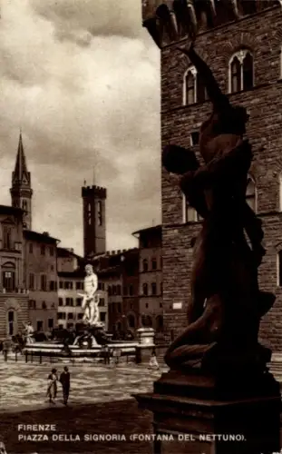 Ak Firenze Florenz Toscana,  Piazza della Signoria, Neptunbrunnen (Fontana del Nettuno), Palazzo 