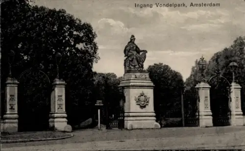 Ak Amsterdam Nordholland Niederlande, Eingang Vondelpark
