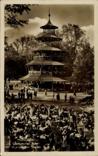 Ak Schwabing München Bayern,  Chinesischer Turm, Englischer Garten