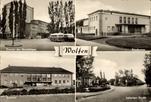 Ak Bitterfeld Wolfen Sachsen Anhalt, Theater der Werktätigen, Filmtheater, Bahnhof, Straßenansicht