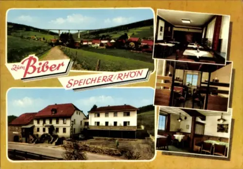 Ak Speicherz bayrische Rhön Motten in Unterfranken, Gasthof Zum Biber, Innenansicht, Brücke