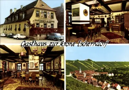 Ak Escherndorf Volkach in Unterfranken, Gasthaus zur Krone,  Innenansichten, Weinberge
