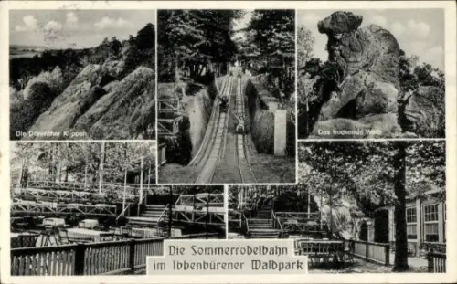Ak Ibbenbüren im Tecklenburger Land, Waldpark, Hockendes Weib, Dörenther Klippen, Sommerrodelbahn