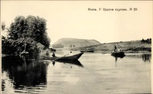 Ak Russland, Zarewa Kurgan, Boote auf der Wolga