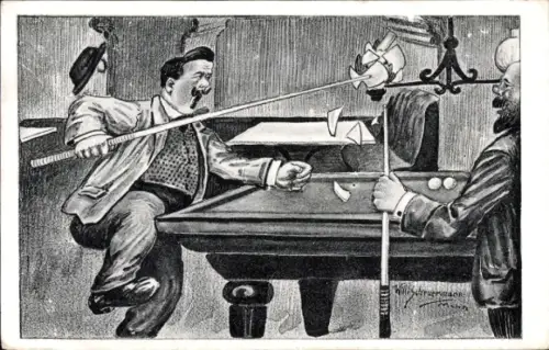 Künstler Ak Scheuermann, W., Männer spielen Billard