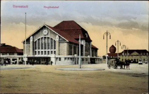 Ak Darmstadt in Hessen, Hauptbahnhof, Kutsche