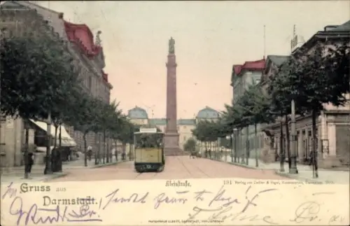 Ak Darmstadt in Hessen, Tram inder Rheinstraße, Säule