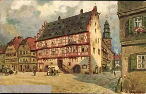 Künstler Ak Bayerlein, F., Hanau am Main, Blick auf Rathaus