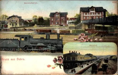 Ak Bebra an der Fulda Hessen, Blick auf den Bahnhof, Gleisseite, Dampflok, Bahnsteig