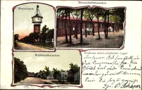 Ak Lockstedt in Holstein, Lockstedter Lager, Mannschaftsbaracken, Wasserturm, Wellblechbaracken