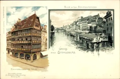 Litho Straßburg Elsass Bas Rhin, Kammerzell'sches Haus, Schiffleutstaden