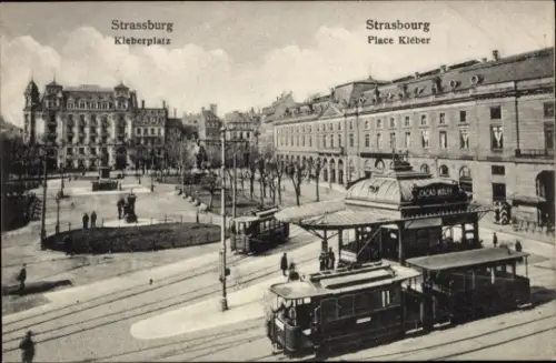 Ak Strasbourg Straßburg Elsass Bas Rhin, Kleberplatz, Place Kléber, Straßenbahnhaltestelle