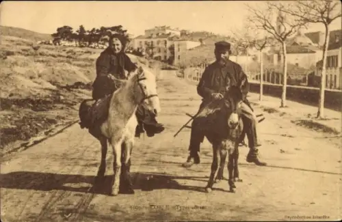 Ak Korsika, Dorfbewohner, Eselreiter