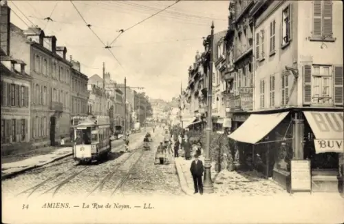 CPA Amiens Somme, Rue de Noyon, Tramway