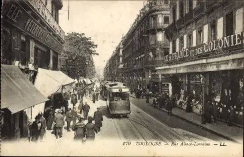 CPA Toulouse Haute Garonne, Rue Alsace-Lorraine, Tramway