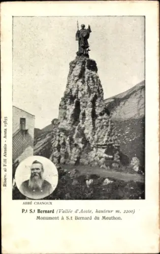 Ak Pt. St. Bernard Valle d'Aosta, Denkmal für St. Bernard du Meuthon, Abbé Chanoux