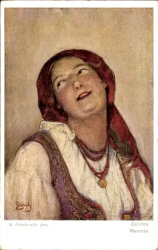 Künstler Ak Zelechowski, K., Masurin, Frau in Tracht