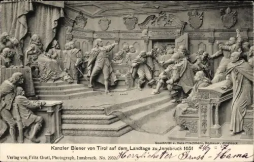 Ak Innsbruck in Tirol, Kanzler Biener von Tirol, Landtag, Innsbruck 1651, Hans Pitschmann, Bildha