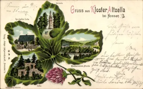 Kleeblatt Litho Alt Zella Nossen in Sachsen, Kloster, Ratskeller, Abtei