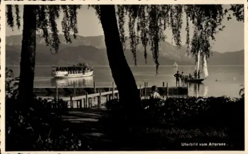 Ak Attersee am Attersee Oberösterreich, Dampfer, Segelboot