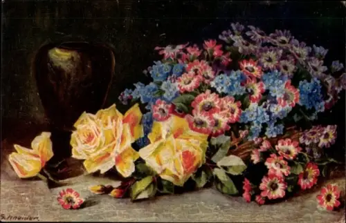 Künstler Ak Schneider, Stillleben, Blumen