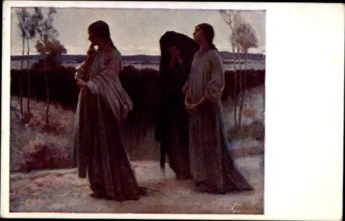 Künstler Ak Piotr Stachiewicz, Dämmerung, Gedicht K. Tetmajer