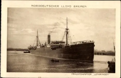 Ak Norddeutscher Lloyd Bremen, Frachtdampfer Lothringen, Dienst Bremen - Ostasien