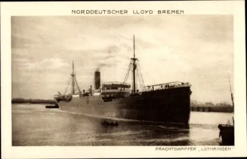 Ak Norddeutscher Lloyd Bremen, Frachtdampfer Lothringen, Dienst Bremen - Ostasien