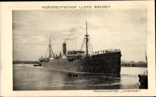 Ak Norddeutscher Lloyd Bremen, Frachtdampfer Lothringen, Dienst Bremen - Ostasien