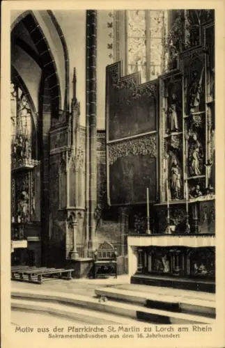 Ak Lorchhausen Lorch am Rhein Hessen, Pfarrkirche St. Martin,  Sakramentshäuschen 16. Jh.