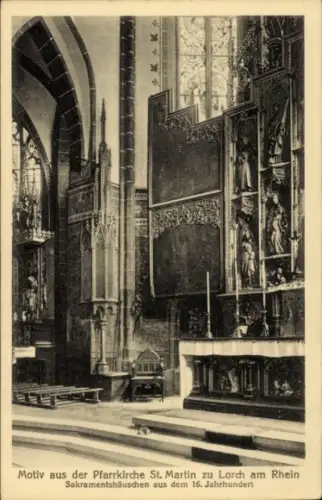 Ak Lorchhausen Lorch am Rhein Hessen, Pfarrkirche St. Martin,  Sakramentshäuschen, 16. Jahrhunder
