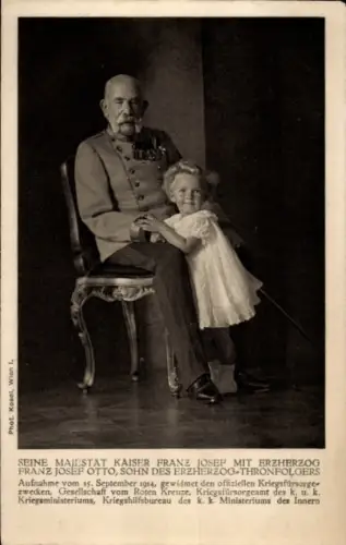 Ak Kaiser Franz Joseph I. mit Erzherzog Franz Josef Otto, Uniform, Orden