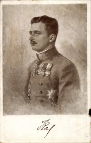 Künstler Ak Kaiser Karl I. von Österreich Ungarn, Portrait in Uniform, Orden