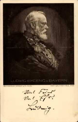 Künstler Ak Firle, Walther, König Ludwig III von Bayern, Portrait, Viel Feind, viel Ehr